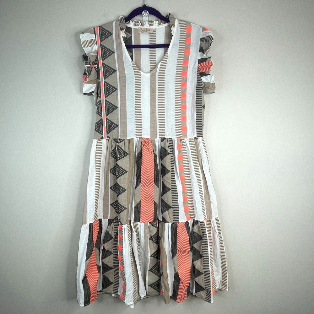 Sofia Gauze Beach Midi Dress Medium Made In Italy Resort Travel Neutral Vacation